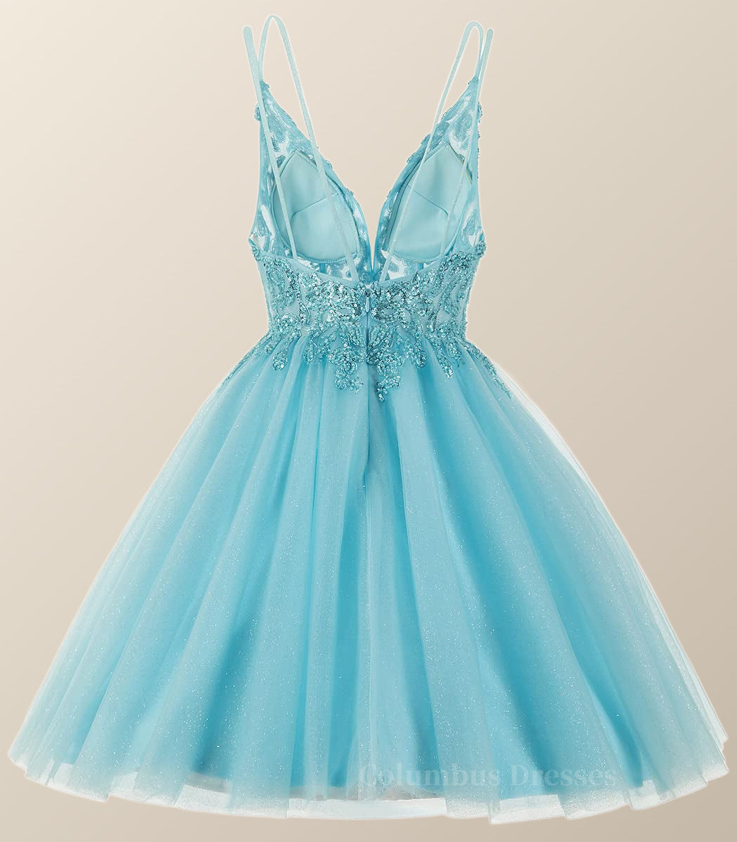 Bridesmaid Dresses Fall Color, Straps Blue Beaded A-line Short Homecoming Dress