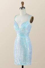 Party Dress Party, Straps Blue Sequin Bodycon Mini Dress