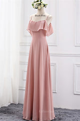 Gown, Straps Blush Pink Chiffon Long Bridesmaid Dress