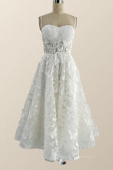 Club Dress, Straps Butterfly White Lace Tea Length Dress