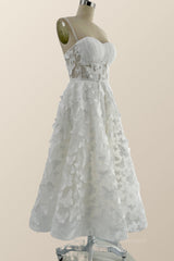 On Shoulder Dress, Straps Butterfly White Lace Tea Length Dress