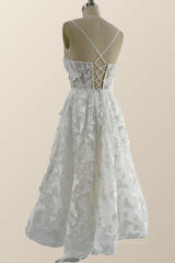 Prom Ideas, Straps Butterfly White Lace Tea Length Dress