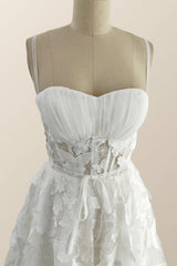 Cute Summer Dress, Straps Butterfly White Lace Tea Length Dress