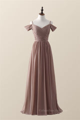 Party Dresses Shops, Straps Champagne Pleated Chiffon Long Bridesmaid Dress