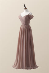 Party Dresses Shopping, Straps Champagne Pleated Chiffon Long Bridesmaid Dress
