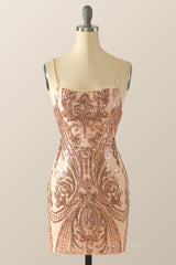 Bridesmaid Dress Chiffon, Straps Champagne Sequin Pattern Bodycon Mini Dress