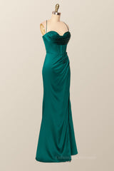 Blue Prom Dress, Straps Cowl Neck Green Mermaid Long Formal Dress