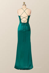Black Bridesmaid Dress, Straps Cowl Neck Green Mermaid Long Formal Dress