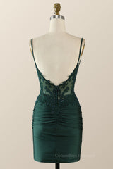 Party Dress Boots, Straps Emerald Green Appliques Bodycon Mini Dress