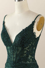 Party Dress Black And Gold, Straps Emerald Green Appliques Bodycon Mini Dress