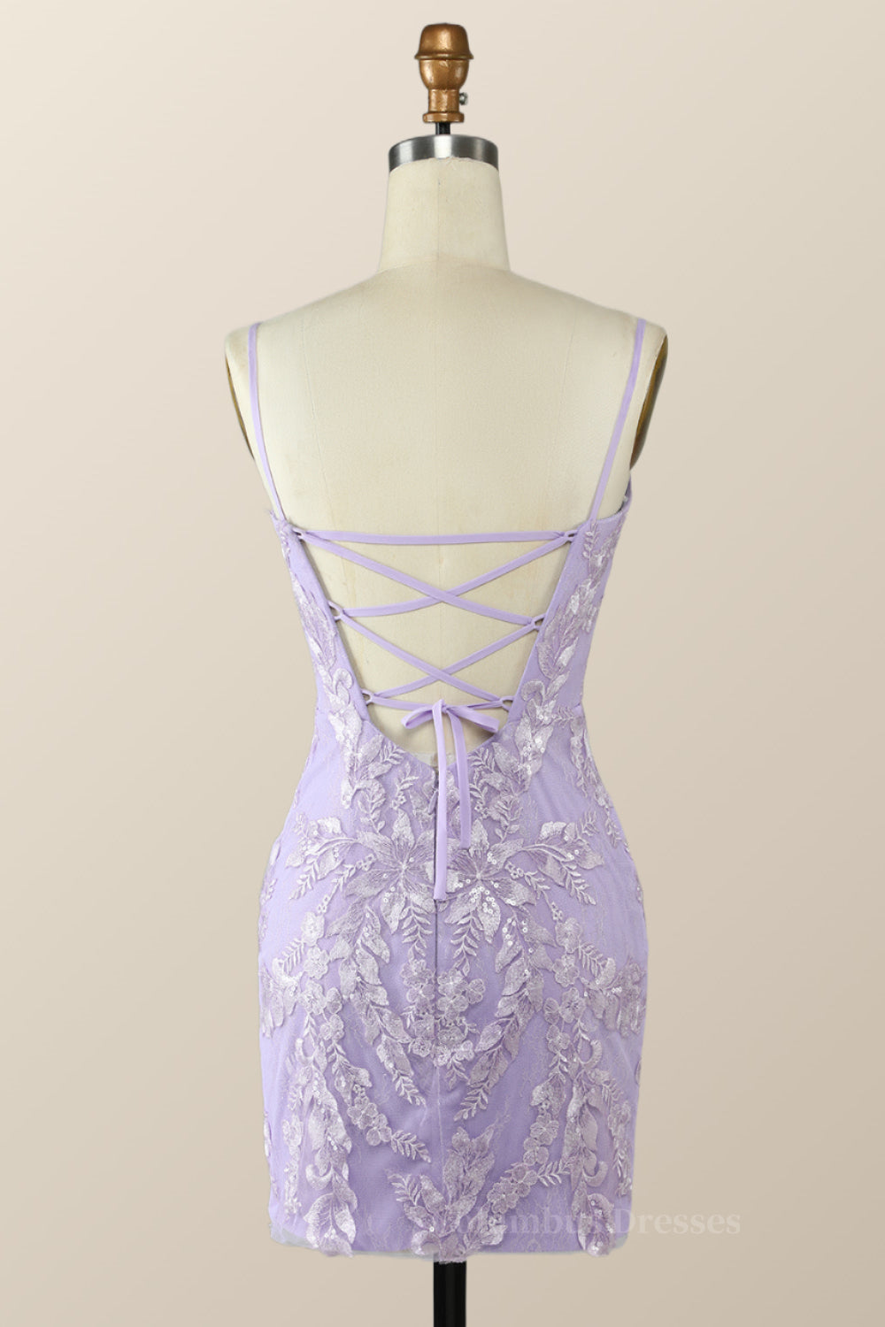 Bridesmaid Dresses Color Scheme, Straps Floral Embroidered Lavender Bodycon Mini Dress