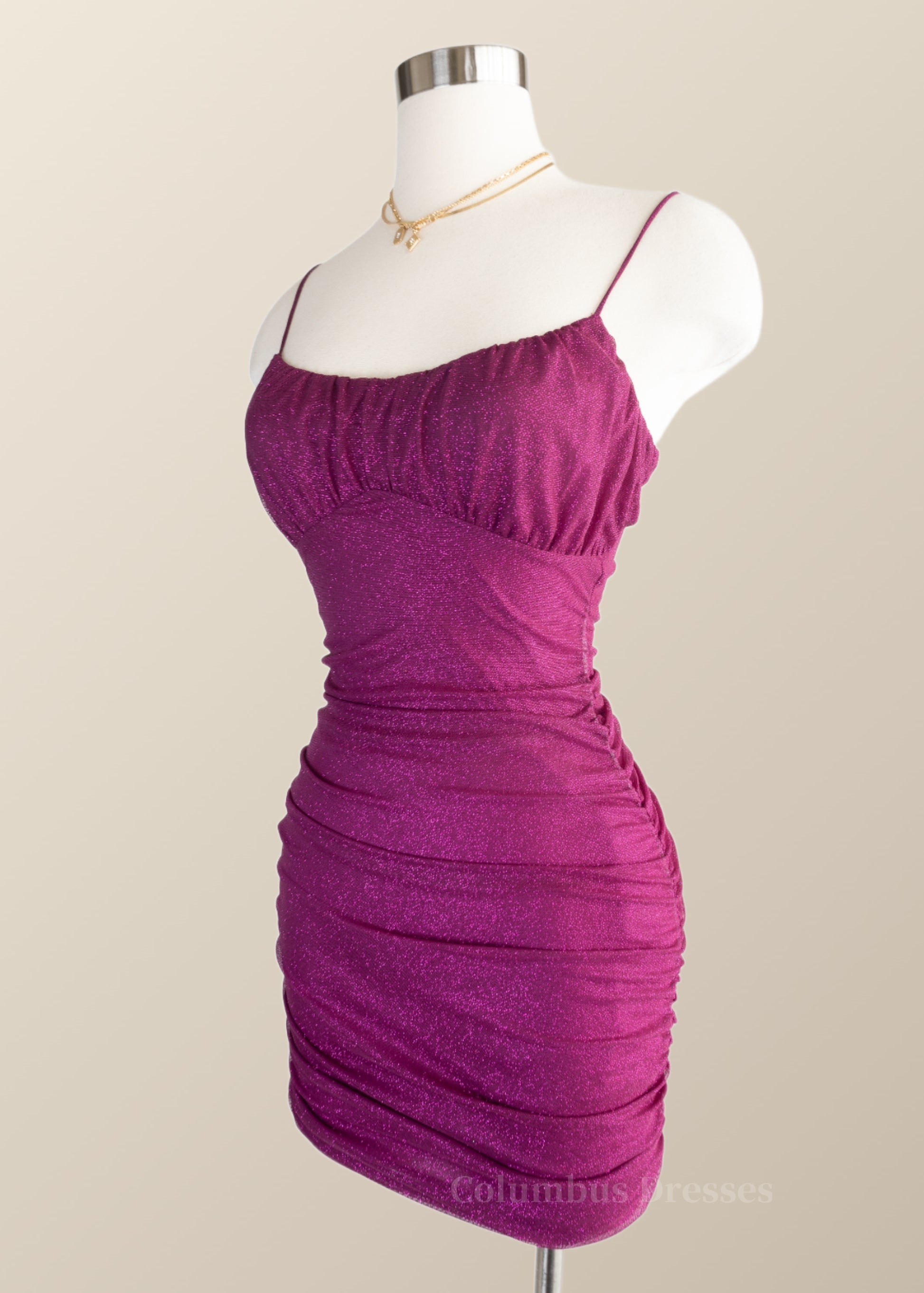 Homecoming Dress Stores, Straps Fuchsia Empire Tight Mini Dress