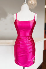 Evening Dresses Suits, Straps Fuchsia Ruched Bodycon Homecoming Dress
