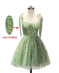 Prom Dresses 2054, Straps Green Floral Short Princess Dress