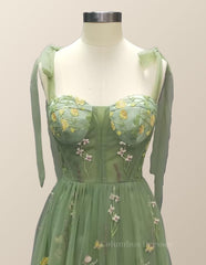 Prom Dresses For Blondes, Straps Green Floral Short Princess Dress