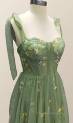 Prom Dress Corset, Straps Green Floral Short Princess Dress