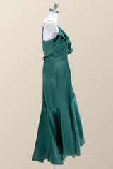 Mini Dress Formal, Straps Green Ruffles Wrap Midi Party Dress