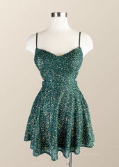 Casual Gown, Straps Green Sequin A-line Short Princess Dress