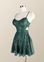 Bridesmaid Gown, Straps Green Sequin A-line Short Princess Dress