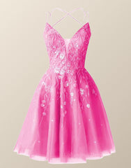 Bridesmaid Dresses Near Me, Straps Hot Pink Sequin A-line Short Dress