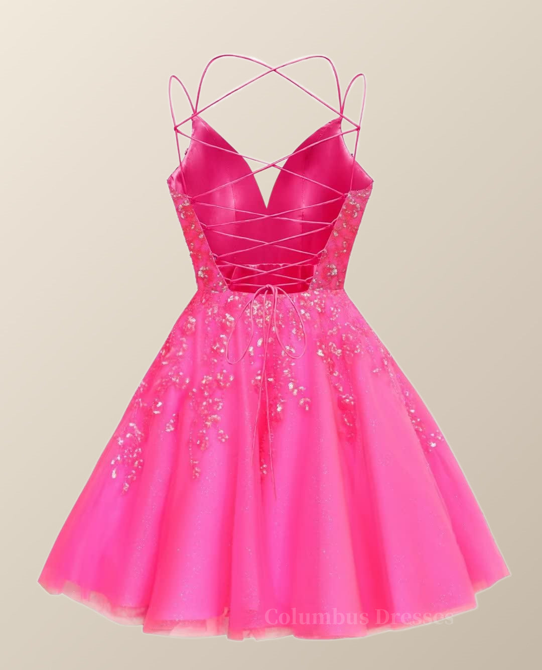 Bridesmaids Dresses Near Me, Straps Hot Pink Sequin A-line Short Dress