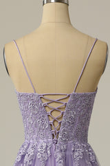 Prom Dress2059, Straps Lavender Appliuqes A-line Long Formal Dress with Slit