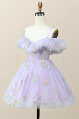 Bridesmaid Dress Shop, Straps Lavender Floral A-line Short Homecoming Dress