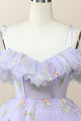 Bridesmaids Dress Shopping, Straps Lavender Floral A-line Short Homecoming Dress