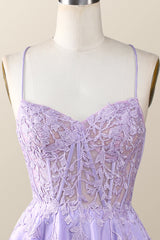 Prom Dresses 2062, Straps Lavender Lace Appliques A-line Short Dress