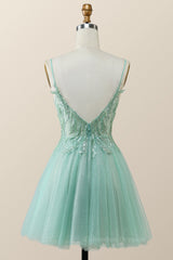 Prom Dresses Ball Gown Style, Straps Mint Green Tulle A-line Short Homecoming Dress