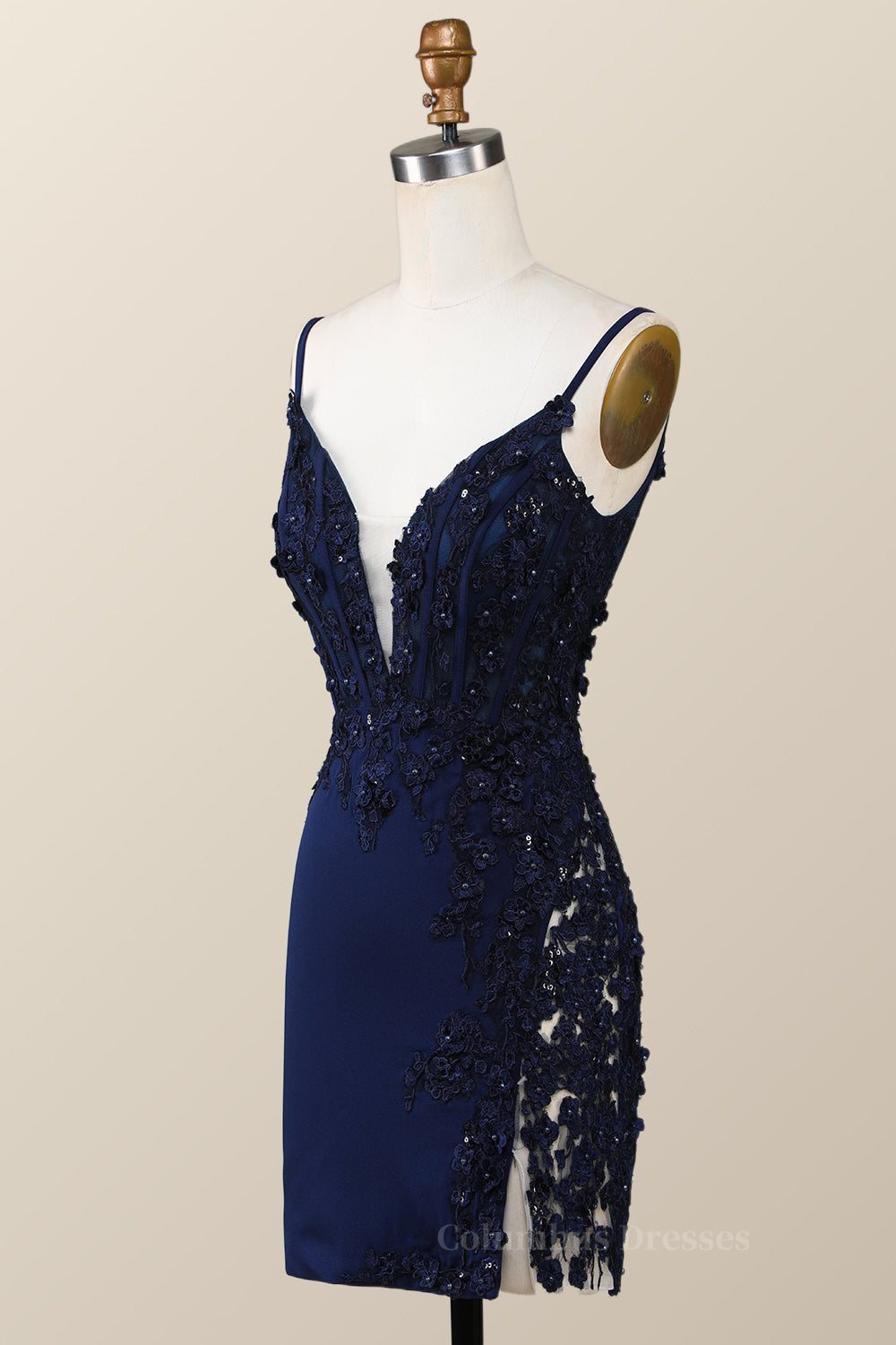 Prom Dresses Boutique, Straps Navy Blue Appliques Tight Mini Dress