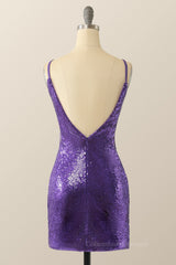 Bridesmaids Dress Ideas, Straps Purple Sequin Bodycon Mini Dress