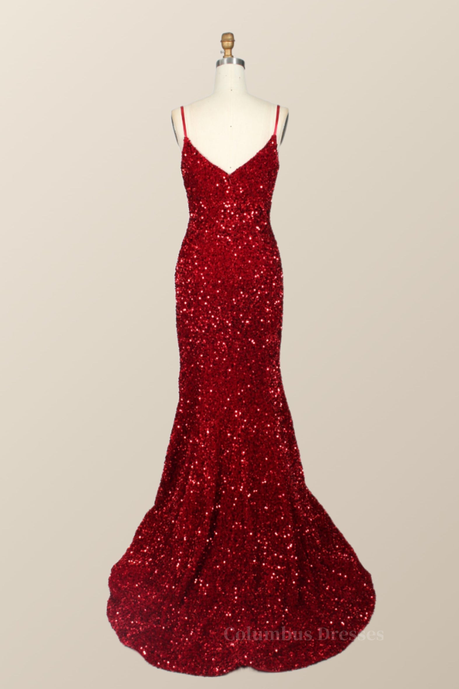 Formal Dresses Gown, Straps Red Sequin Mermaid Long Party Dress