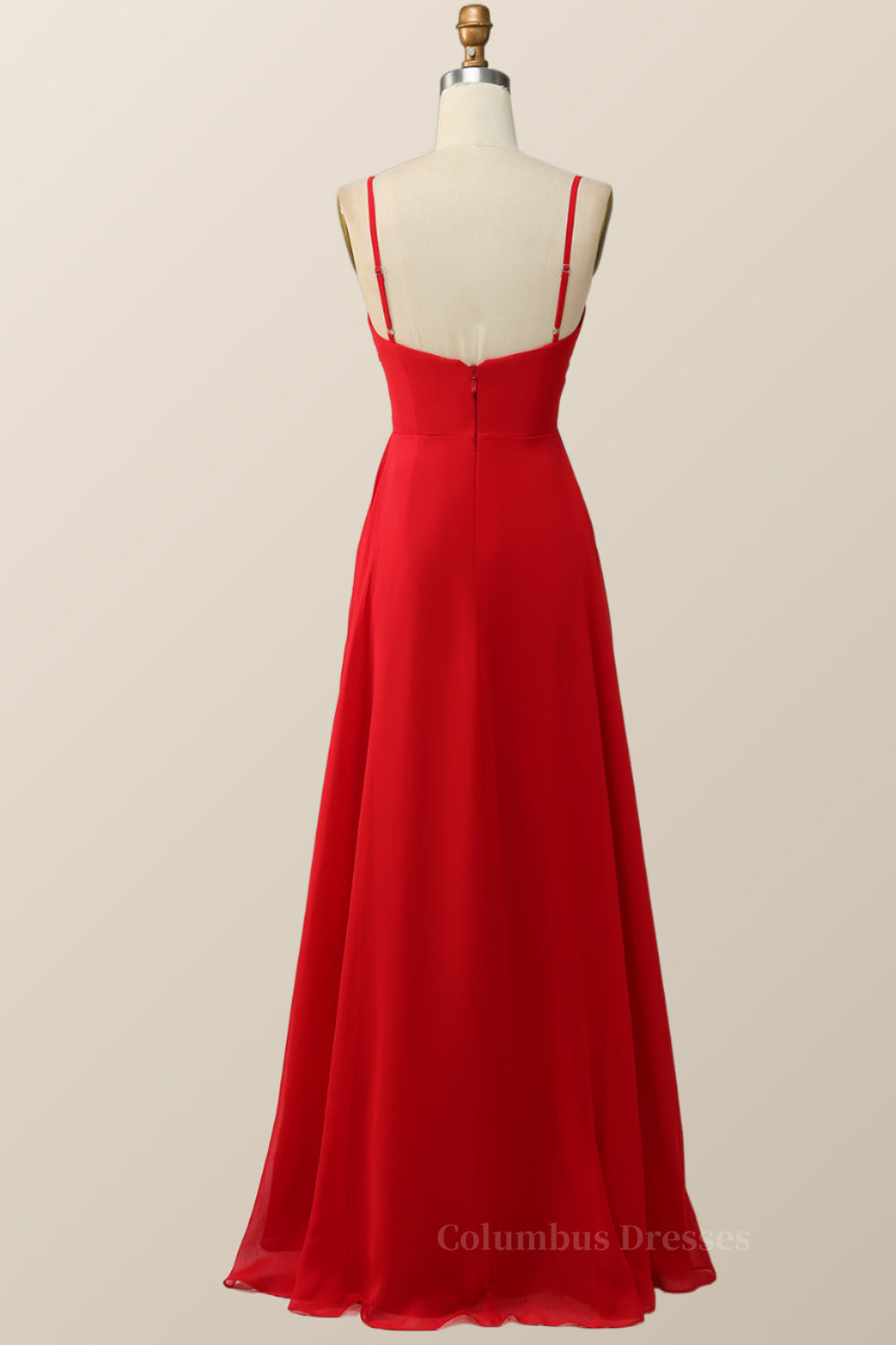 Formal Dresses Prom, Straps Red Twisted Chiffon Long Bridesmaid Dress