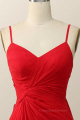 Formal Dresses Vintage, Straps Red Twisted Chiffon Long Bridesmaid Dress
