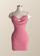 Prom Dresses Tight, Straps Rose Corset Mini Dress with Pearls