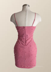 Prom Dress Gown, Straps Rose Corset Mini Dress with Pearls