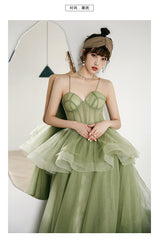 Prom Ideas, Straps sage green ball gown spring formal prom dress