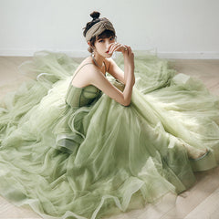 On Shoulder Dress, Straps sage green ball gown spring formal prom dress