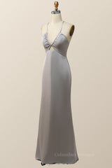 Formal Dress Outfit Ideas, Straps V Neck Grey Boho Long Bridesmaid Dress
