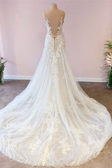 Wedding Dress Ball Gown, Stunning Long A-Line Tulle Sweetheart Appliques Lace Wedding Dress