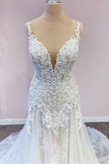 Wedding Dresses For Over 54S, Stunning Long A-Line Tulle Sweetheart Appliques Lace Wedding Dress