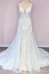 Wedding Dress Straps, Stunning Long A-Line Tulle Sweetheart Appliques Lace Wedding Dress