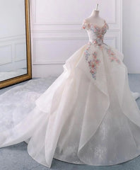 Wedding Dress Boutiques Near Me, Stunning Off The Shoulder Flower Ball Gown Lace Wedding Dress