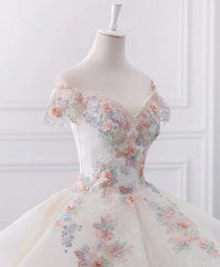 Wedsing Dresses Boho, Stunning Off The Shoulder Flower Ball Gown Lace Wedding Dress