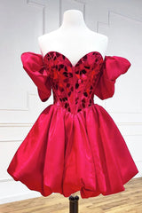 Prom Dresses 2028 Black, Stylish A Line Off the Shoulder Red Short Homecoming Dress with Crystal