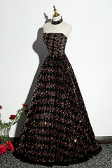 Dress Design, Stylish Sequins Long A-Line Prom Dress, Shiny Strapless Evening Dress