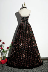 Shirt Dress, Stylish Sequins Long A-Line Prom Dress, Shiny Strapless Evening Dress