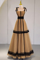 Formal Dress For Wedding Reception, Stylish Tulle Long A-Line Prom Dress, Unique Spaghetti Strap Evening Dress