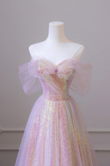 Formal Dresses Winter, Stylish Tulle Sequins Long Prom Dress, A-Line Sweetheart Neckline Evening Dress